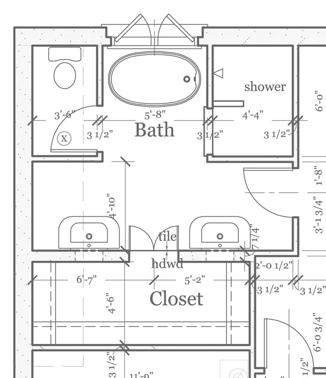 narrow small bathroom layout