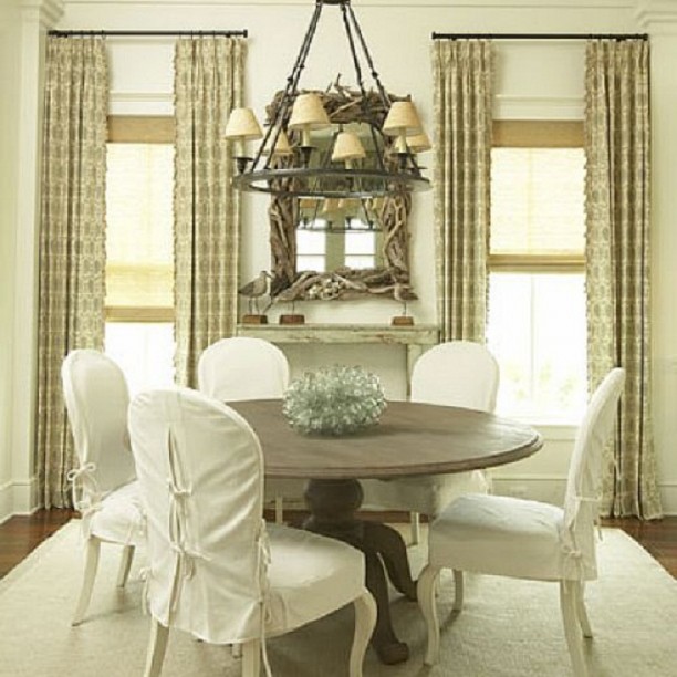 white slipcovered dining chairs