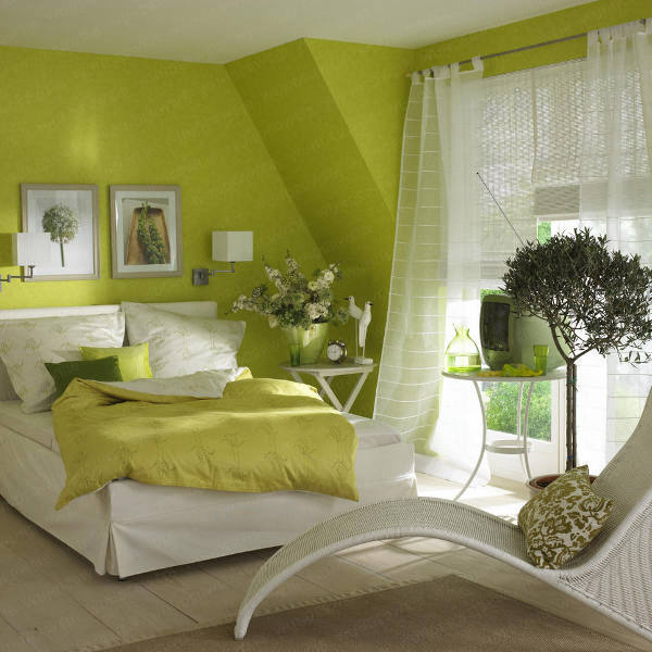 green wall bedroom photo - 2